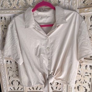 Cream Cropped Button-Up with Tie